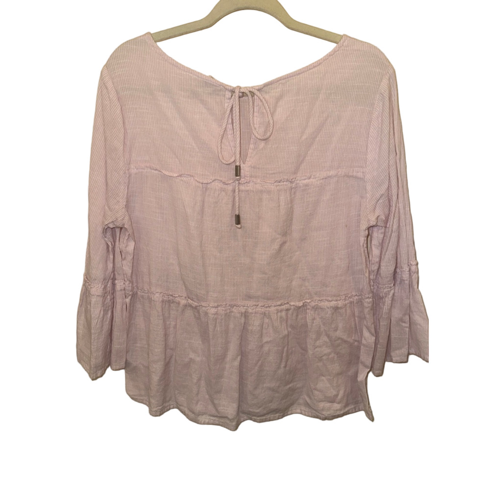 Women's Cupio Pink & White Striped Tiered Blouse L